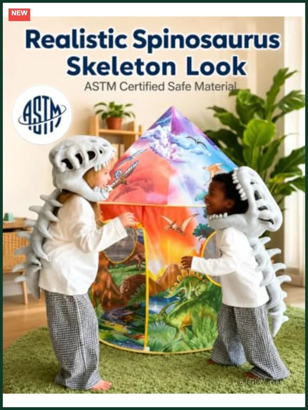 Kids Dinosaur Skeleton Costume Plush Wearable Dino Bone Outfit with Head Spine